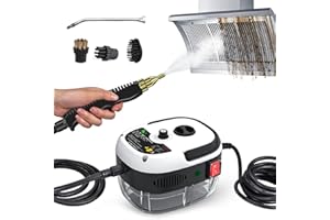 Roadtime 2500W Handgerät Dampfreiniger, Tragbarer Multifunktionaler Hochtemperatur-Hochdruck-Handdampfreiniger mit Bürstenköpfen zur Tiefenreinigung von Küche, Böden, Auto, Bad, EU-Stecker