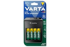 VARTA Laddare för 2/4 AA/AAA, 1x 9V, LCD Plug Charger+ | för laddningsbara NiMH-batterier, EU-kontakt, 1x USB-enhet, svart, I
