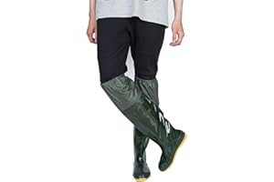 QTDZ Stivali Pesca Impermeabili, Stivali in Gomma Antiscivolo Leggera in PVC/Nylon con Restringimento Elastico, Pantaloni Trampolieri Spessi E Super Alti Taglia 35-45 per Uomo Donna