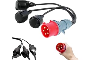 ACEGIKMOWX CEE Adapter Starkstrom mit Verteiler 400V Stecker 16A auf 3X 230 V Schuko Kupplung-Anschlüssen Steckdose Verlängerungskabel für Caravan, Industrie auf Baustellen Schutzkontak -Steckdosen nach IP44