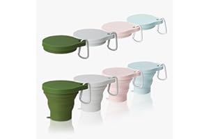 SHIMOYAMA Silicone Travel Cups, 4-Pack, 150ML/5OZ Foldable Camping Cups with Lid, Portable Expandable Running Drinking Mug with Snap Hook Reusable