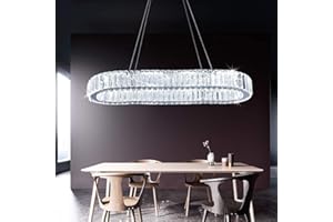‎VETRULUS VETRULUS LED Kristall Deckenleuchte, Moderne Kristallkronleuchter,Edelstahl Pendelleuchte für Schlafzimmer Wohnzimmer Esszimmer Oval Cool White
