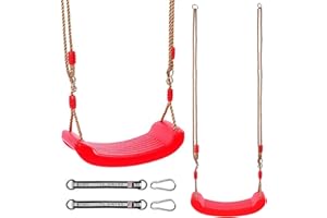 BUERPINKING Columpio para exterior e interior, columpio infantil, de plástico, asiento de jardín, cuerdas ajustables en altura, antideslizante, hasta máx. 100 kg, para niños y adultos (rojo)