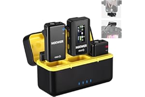 Neewer CM28 (1 RX + 2 TX + Charging Case), Wireless Lavalier Microphone, Smart Noise Cancelling, 48KHz/16Bit 9 Hrs Uncompressed Recording, 656ft/200m Range, Lav Mic for iPhone, Android, Camera