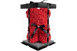 ‎INFINITY FLOWERBOX Infinity® - Rosen Bär mit Geschenkbox & über 300 handbeklebten ewigen Rosen mit Duft - Geschenk für Frauen, zum Geburtstag oder Jahrestag (Rosen Teddybär Rot in 25cm)