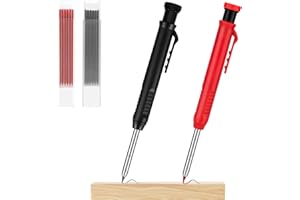 Vellivar Carpenters Pencil Set with 2 Pencils and 12 Refills, 2.8mm Compatible for Tracer Pencil, Built-in Sharpener, Deep Hole Construction Friendly