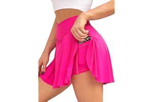 HAWILAND Women Tennis Skirt Athletic Skirts with Shorts Pleated Skirt with 2 Pockets V Waist Skort Workout Golf Skorts