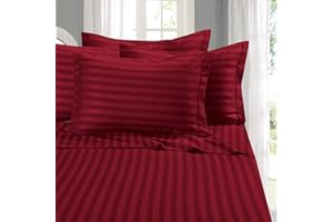 Elegant Comfort Delikatne i modne 6–częściowe zestawy pościeli – splot 1500, jakość hotelowa, niegniotąca, king, z adamaszku, w paski, burgundowy
