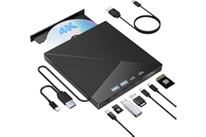 WBACON 7 IN 1 External Blu Ray Drive, 4k Blu Ray Burner with USB 3.0 Type-C Portable Blu Ray Drive, CD DVD Burner 3D BD Player with SD/TF Ports, 4k Optical Drive Compatible with Windows MacOS Laptop Desktop