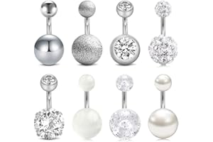 Longita 8 Piezas Barbell Curvado 6mm Corto Piercing Ombligo Anillo para Mujeres Niñas Vientres Anillo Crystal CZ Barra Piercing Joyería