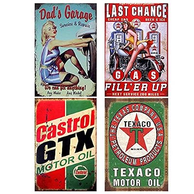 FlowerBeads Garage en métal Peinture Tin Sign Décoration Murale rétro Pub et Barre Mobil Oil Poster Mural 20,3 x 30,5 cm 4PCS-20X30CM Motor Oil-a