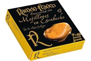 RAMÓN FRANCO Mejillones en escabeche Ramon Franco 7-10 piezas grande lata redonda [PACK 6 LATAS]