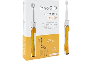 innoGIO Cepillo de Dientes Eléctrico Infantil GIOsonic Giraffe - Recargable USB Inlcuido, Mango Silicona, 3 Modos, Temporizador 2 min, Apto Niños entre 3 y 12 años, Naranja (4 Cabezales incluidos)
