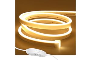 ShineBurky Striscia LED al Neon Bianco Caldo 5M, Nastri LED 12V 2835 600LEDs Luci Striscia LED IP65 Impermeabile Flessibile per Camera da Letto, Bar, Decorazione per Feste (Senza Alimentatore)