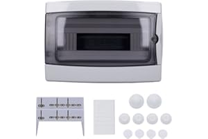 VOLTKING Aufputz Feuchtraum Verteiler 1-reihig IP65 12 Module Verteilerkasten Kleinverteiler Sicherungskasten, Tür transparent