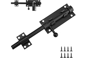 LROCOTANC Schwarzer Türriegel aus Edelstahl – Riegelschloss – Schieberiegel – Türriegel innen – Edelstahl – Schieberiegel – 200 mm lang – Gartentor-Schloss – Geeignet für Türen, Fenster, Zäune