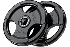 PhysKcal Olympic Weight Plates with Rubber Finish 2’’ Opening and Tri-Grips, Black Barbell Plates Discs for Lifting and Strength Training, Solid Cast Iron Core Weights Set for Barbell, 1.25kg - 20kg