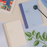 PAPERORA A5 Spiral Cardboard Cover Checkered School Notebook 80 sheets Set of 2 - Course Scheduled - Navy Blue/Beige