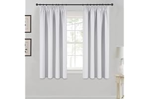 MRTREES Cortinas Opacas Termicas Aislantes Cortina Corta Fruncida Moderna para Salon Dormitorio Infantil Bebe Habitacion Juvenil Comedor 2 Piezas 140 x 145 cm Blanco Gris