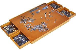LIFEZEAL Tavolo puzzle con 4 cassetti classificati, puzzle con superficie liscia, 65 x 80 cm, tavolo puzzle portatile per 1000 – 1500 pezzi, salvaspazio, facile da riporre, legno di pino