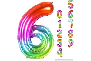 LINGQIANG 40" Rainbow Number 6 Balloon for Boys Girls, Large Self Inflating Helium Foil Gradient Number Balloons Set 0-9 for Women 6th Birthday Graduation Anniversary Carnival Party Decorations Supplies