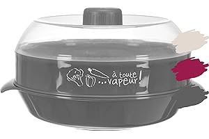 HAPPYCOSAS Vaporiera Microonde Veloce per Cucina Sana - Coperchio Ermetico Antifuoriuscita - Per Verdure, Pesce, Carne - Materiale Durevole, Colore Grigio.