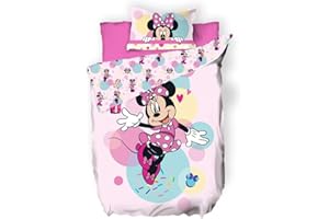 AYMAX Parure de lit réversible DSN Minnie - Tenue rose à pois blancs - 140 cm x 200 cm