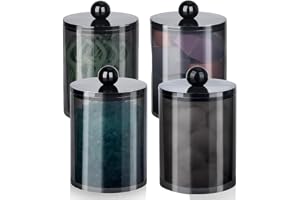 Qtip Hållarset – 4-pack genomskinliga svarta apotekarburkar med lock, elegant förvaring för bomullsbollar, svabbar, floss ple