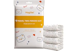 MAGISEL 4-częściowy komplet pościeli, prześcieradło na podróż 220 x 230 cm, poszwa na kołdrę i 2 poszewki na poduszki, prześcieradło z gumką z włókniny, super miękkie, idealna pościel podróżna do hoteli, na