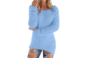 GENERIC Fleece Sweatshirts for Women Clearance Warm Solid Color Long Sleeve Winter Jumpers Casual Stretch Crewneck Tunic Tops Ladies Soft Cozy Plush Pullover Sweatshirt Outdoor Baggy Blouse