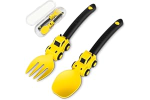 ‎NANHONG Silikon Baby Besteck, 2-Teiliges Baby Besteck ab 1 Jahr, Spoon and Fork Set for Besteck Set, Halloween-Geburtstagsgeschenk, Esslernlöffel baby mit Aufbewahrungsbox (Gelb)