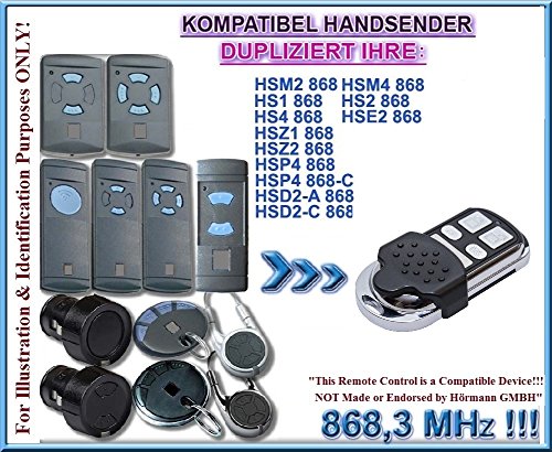 Hörmann HSM2 / HSM4 / HS1 / HS2 / HS4 / HSE2 / HSD2-A / HSD2-C / HSP4 / HSP4-C / HSZ1 / HSZ2 kompatibel handsender, klone fernbedienung, 4-kanal 868.3Mhz fixed code. Top Qualität Kopiergerät!!! (Nicht kompatibel mit BS BiSecur fernbedienungen)
