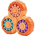 TOYRENTTO Magic Bean Rotating Cube - Creative Finger Cube Puzzle Toy, Handheld Spinner Decompression Toy Magic Cube Ball Game, Gift for Kids Age 3 Above Birthday Stocking- Orange