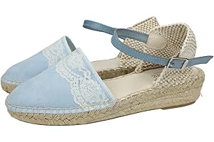 CONDIZ 233 Esparteñas de Piel en Color Celeste para niñas, esparteñas de comunión Hechas en España, con Encajes al Frente NIÑA Zapato COMUNIÓN