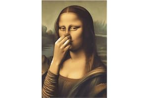Rolig affisch - Mona Lisa med näs-till-gest - (30 x 40 cm) ironisk väggdekoration för toalett, gästtoalett eller badrum - uta