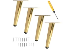 Toolzia 4Pcs Metal Oblique Furniture Legs 15cm,Cone Cabinet Legs Stainless Steel Table Legs No-Slip Silent for Diy Furniture, Sofas, Cabinets (Gold)