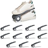 HomeStrap Plastic Shoe Organizer Slot (Pack Of 12) (Grey/White)| Adjustable | Space Saver | Double Deck Shoes Storage Holder 