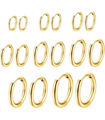 LEEQ Women's Girls' Hoop Earrings 1/3 Pieces 30/40/50/60/70/100 mm Large Stainless Steel/Gold Plated Bi(05: 30/50/70 mm Silver), 6 Units (Pack of 1), Stainless Steel, 6 Unité (Lot de 1), Stainless, 6