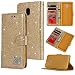 Produktbild Artfeel Samsung Galaxy J330/J3 2017 Glitzer Diamant Hülle,Flip Leder Brieftasche Handyhülle mit Kartenfächer,Bling Glänzend Kristall Strass Magnetverschluss Stand Schutzhülle,Gold