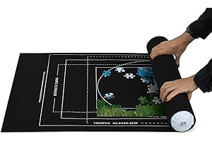 FiNeWaY Jigsaw Puzzle Mat - Jigsaw Mat Roll for 1000 Pieces with Inflatable Tube, Velcro Straps & Carry Bag - Portable Jigsaw Storage Roll to Keep Puzzles Safe