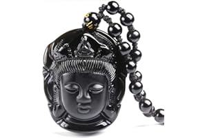 GUMEI Pendentif en Obsidienne Naturelle Bouddha Amitabha Collier Pendentif tête de Bouddha
