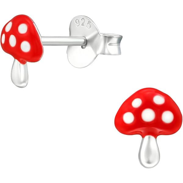 thumbnail image 2 of 925 Sterling Silver Toadstool Mushroom Stud Earrings - Red & White Enamel, Gift Boxed 2 of 6