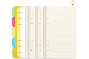 Ruicaifu 128PCS A5 6-Hole Refillable Notebook Accessories Set, Three Types of Pattern Paper 120 Sheets（Lined Dot Blank + 3pcs Business Card Pockets+ 5color Separation Pages for Card Dividers
