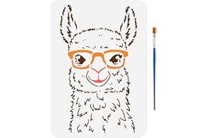‎FINGERINSPIRE FINGERINSPIRE Alpaka Malschablone Mit 1 Kunststoff Pinsel 21x29.7cm Wiederverwendbare Alpaka Tier Malschablone Alpaka Mit Brille Musterschablone Zum Malen Auf Holz Wänden Und Möbeln