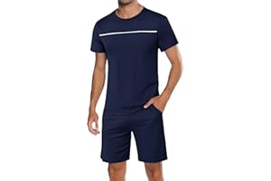 Marvmys Ensemble de Pyjama Homme Court Pyjama Été Coton Manches Courtes Vêtements de Nuit Loungewear Deux Pièces T-Shirt Et Col Rond Et Short S-3XL