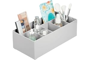 mDesign rangement cosmétiques pour lavabo ou coiffeuse – panier de salle de bain en plastique sans BPA pour le maquillage – organiseur maquillage moderne avec 6 compartiments – gris