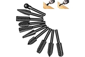XICIKI Lot de 10 fraises à bois pour perceuse, râpe à bois, limes, forets à bois, fraises à tige, outils de sculpture sur bois, fraise à boule, fraise à tenon, fraise conique