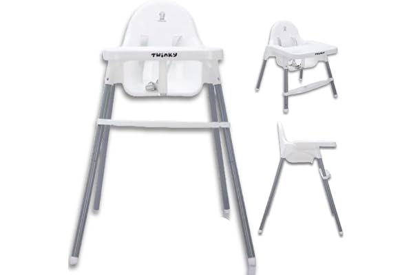 Twinky Baby ECO Chaise Haute, Chaise d'Alimentation Bébé Réglable avec Dossier Inclinable et Table Amovible, pour 6 à 36 Mois, Blanc