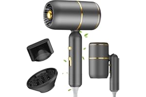 OSKUGLIN Sèche-Cheveux Seche Cheveux de Voyage Pliable, 2400W - Ionique & Puissant - 3 Températures / 2 Vitesses + Fonction Air Froid - Inclus Diffuseur & Concentrateur, Maison, Voyage (Grey Gold)