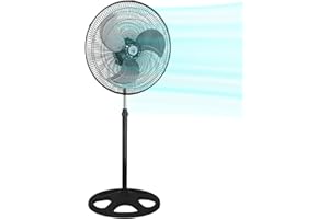 Artebeads Ventiladores de Pie Potentes 18" 80W 3 Velocidades Oscilante Ventilador con Base Estable Altura Regulable (110-130cm) Rejilla Desmontable para Oficina Talleres Residencial (Negro-18in)
